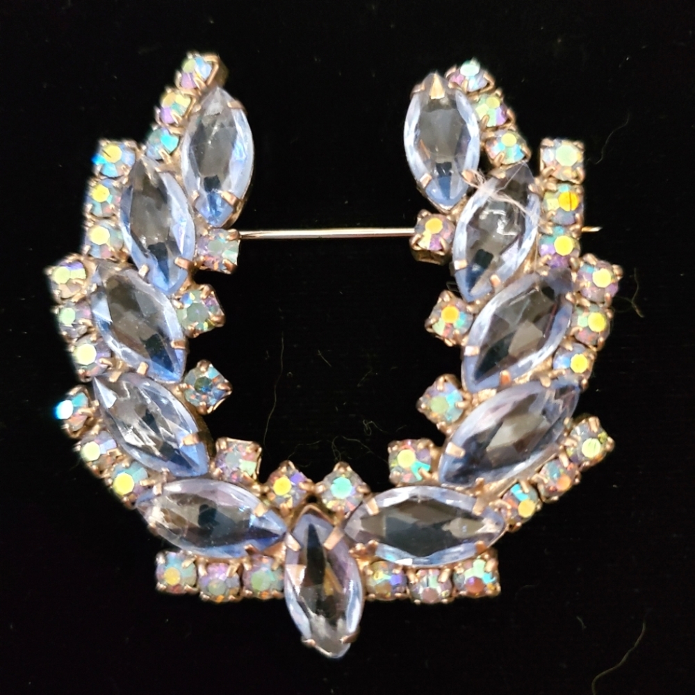 Juliana D & E Blue Aroura Borealis Laurel Wreath Brooch